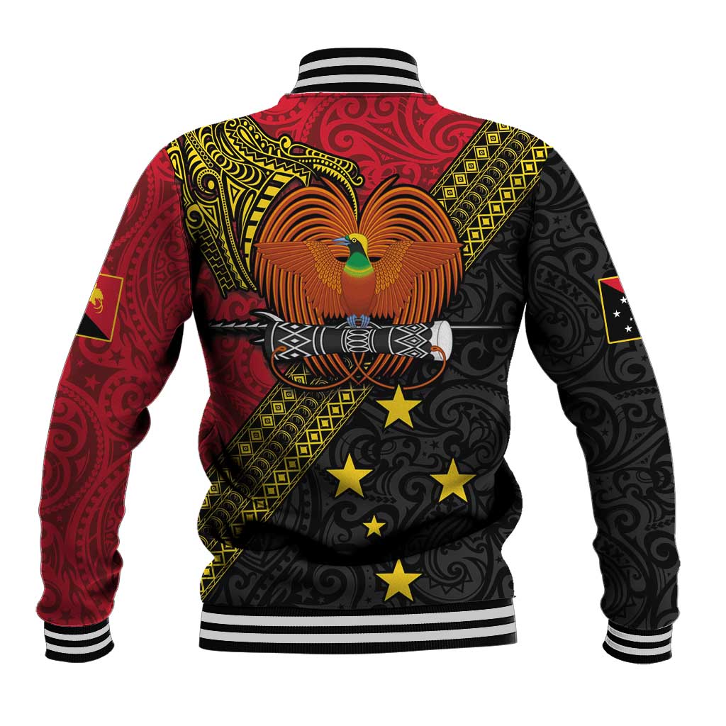 Papua new Guinea Goroka Show Baseball Jacket Bird-of-paradise and Melanesian Tattoo Pattern