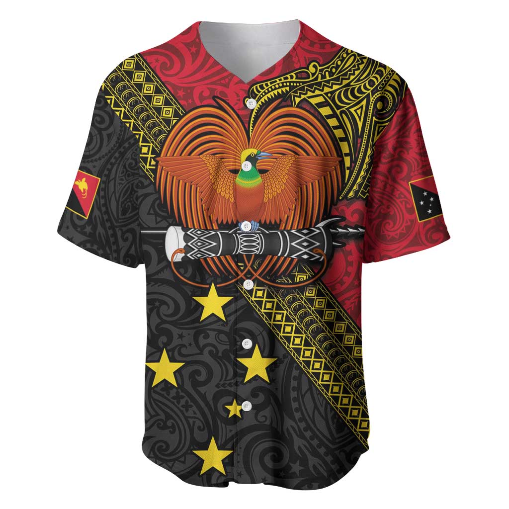 Papua New Guinea Goroka Show Baseball Jersey Bird-of-paradise and Melanesian Tattoo Pattern LT03 Red - Polynesian Pride