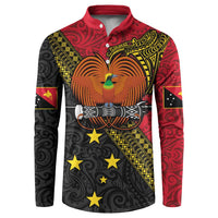 Papua New Guinea Goroka Show Button Sweatshirt Bird-of-paradise and Melanesian Tattoo Pattern LT03 Red - Polynesian Pride