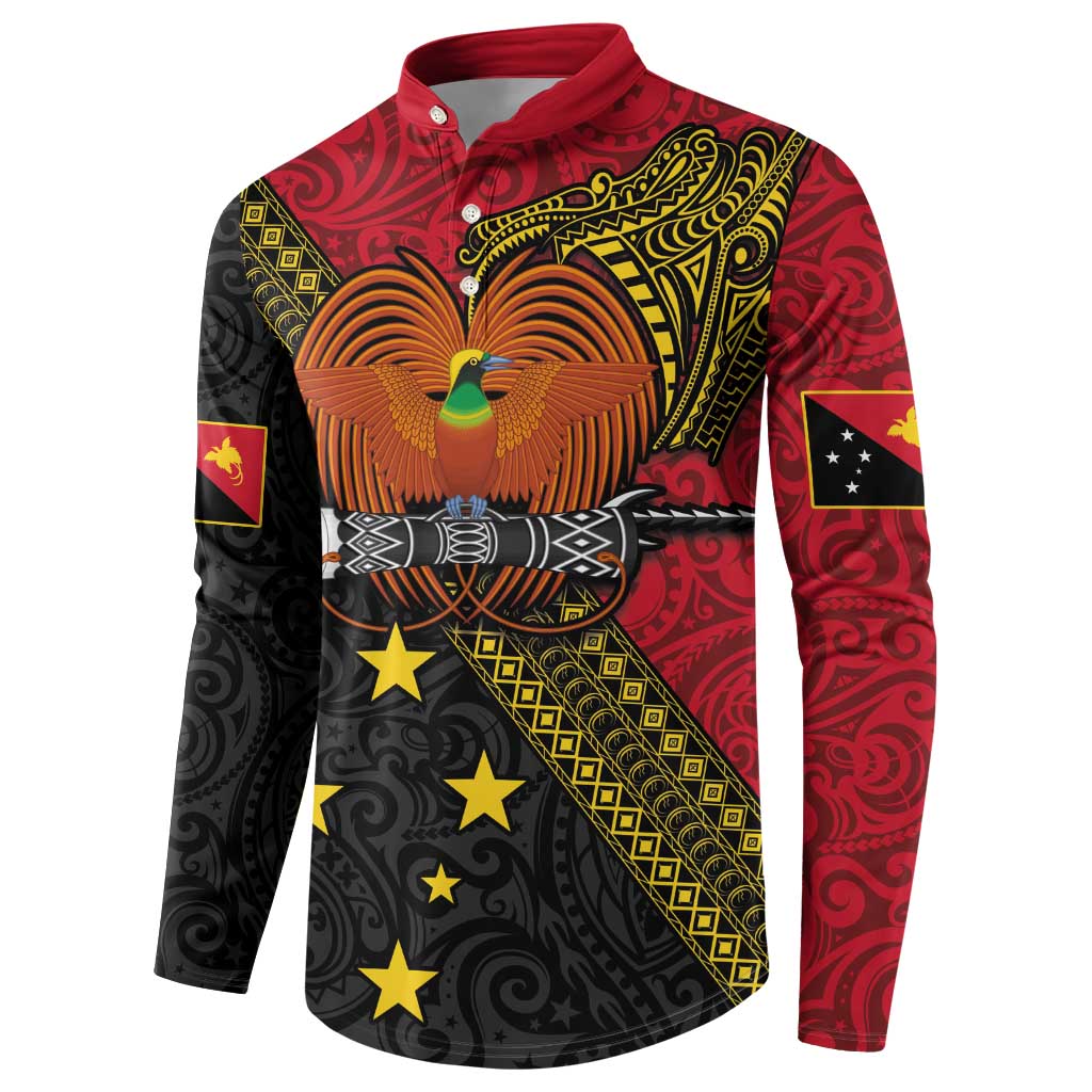 Papua New Guinea Goroka Show Button Sweatshirt Bird-of-paradise and Melanesian Tattoo Pattern LT03 - Polynesian Pride