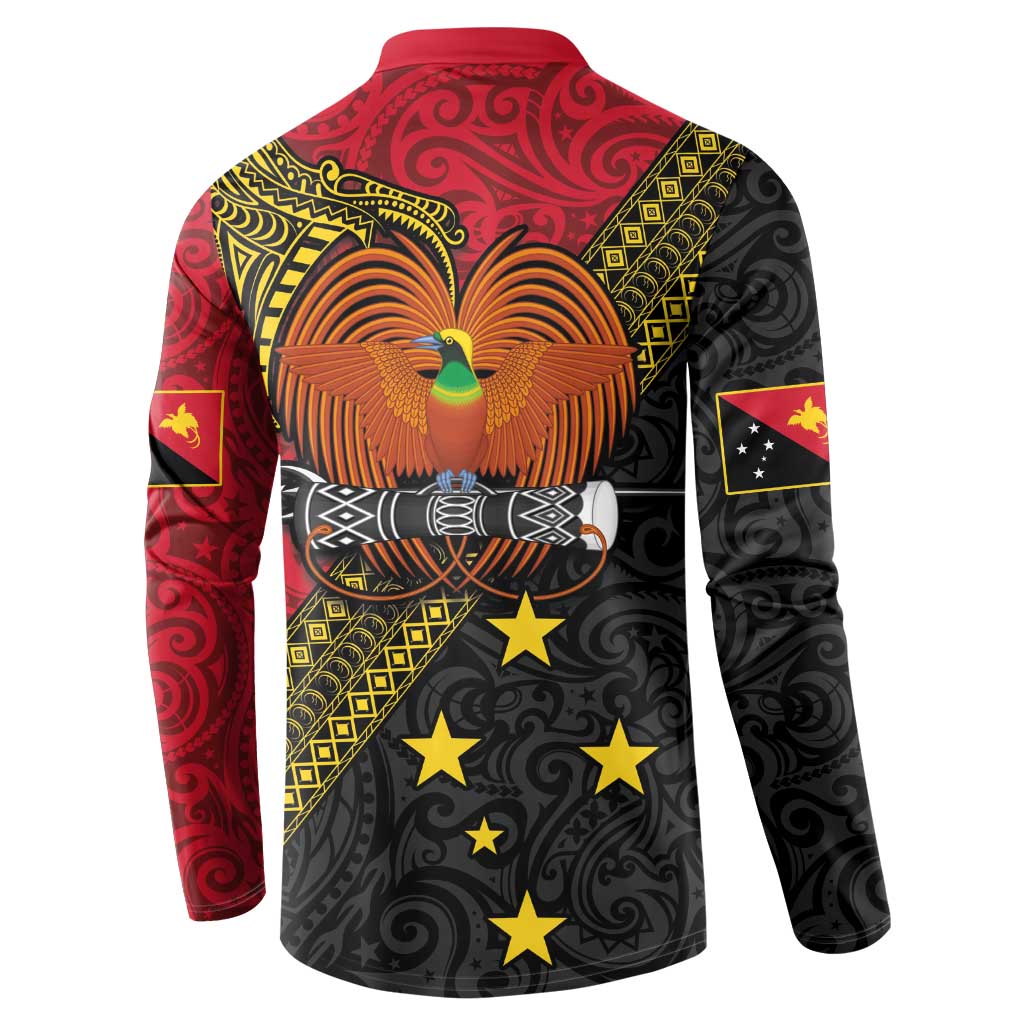 Papua New Guinea Goroka Show Button Sweatshirt Bird-of-paradise and Melanesian Tattoo Pattern LT03 - Polynesian Pride