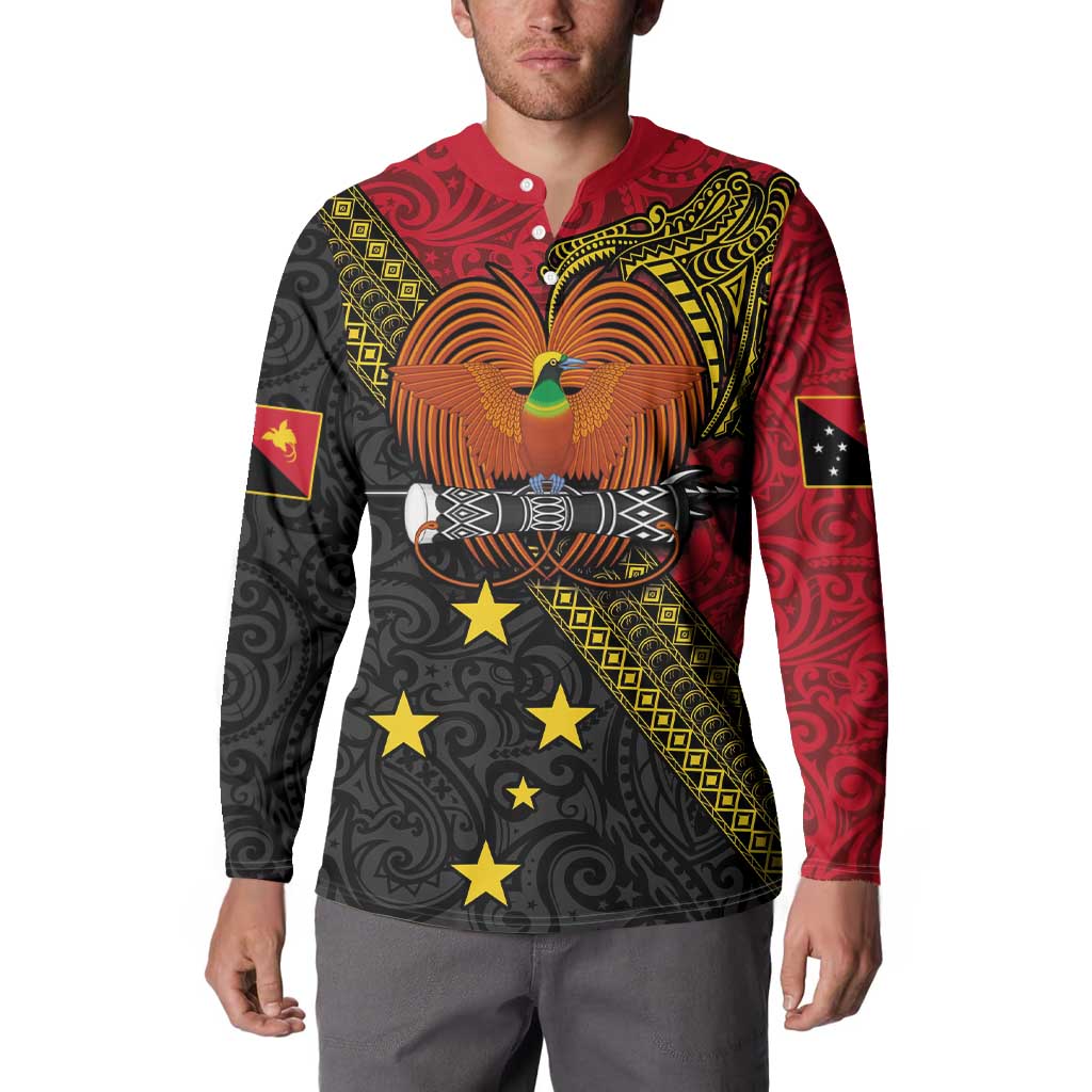 Papua New Guinea Goroka Show Button Sweatshirt Bird-of-paradise and Melanesian Tattoo Pattern LT03 - Polynesian Pride