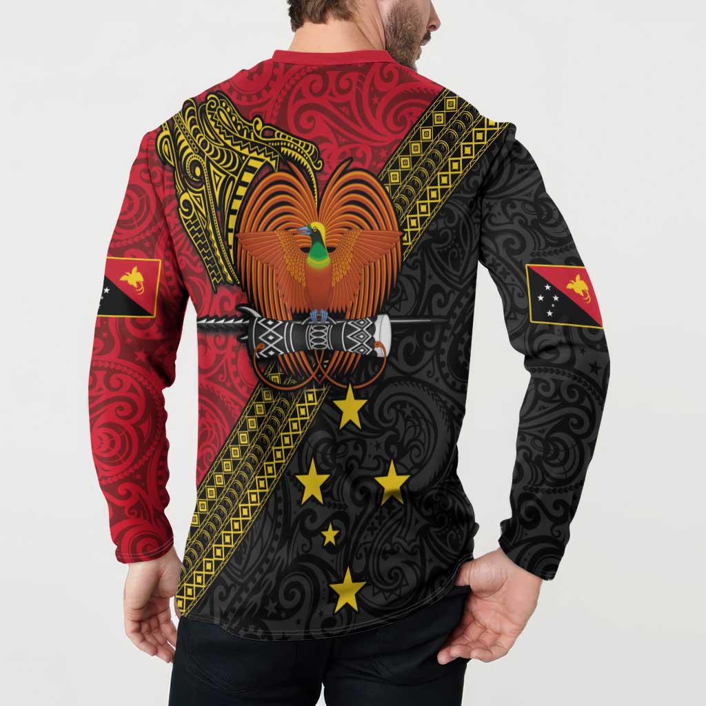 Papua New Guinea Goroka Show Button Sweatshirt Bird-of-paradise and Melanesian Tattoo Pattern LT03 - Polynesian Pride