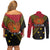 Papua new Guinea Goroka Show Couples Matching Off Shoulder Short Dress and Long Sleeve Button Shirt Bird-of-paradise and Melanesian Tattoo Pattern