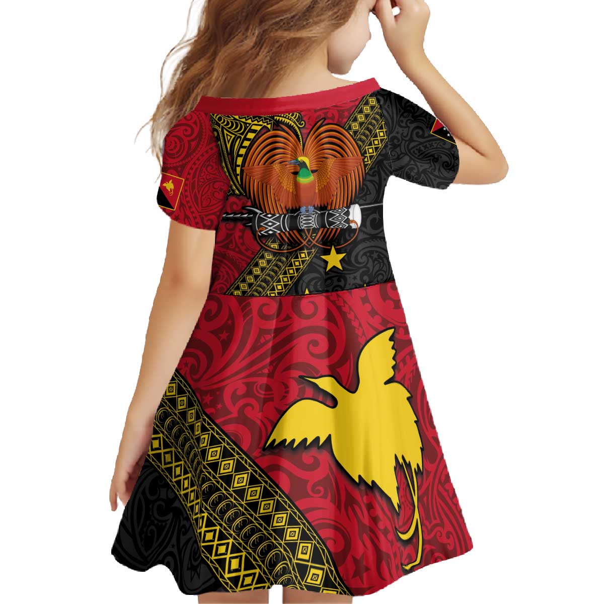 Papua New Guinea Goroka Show Family Matching Off The Shoulder Long Sleeve Dress and Hawaiian Shirt Bird-of-paradise and Melanesian Tattoo Pattern LT03 - Polynesian Pride