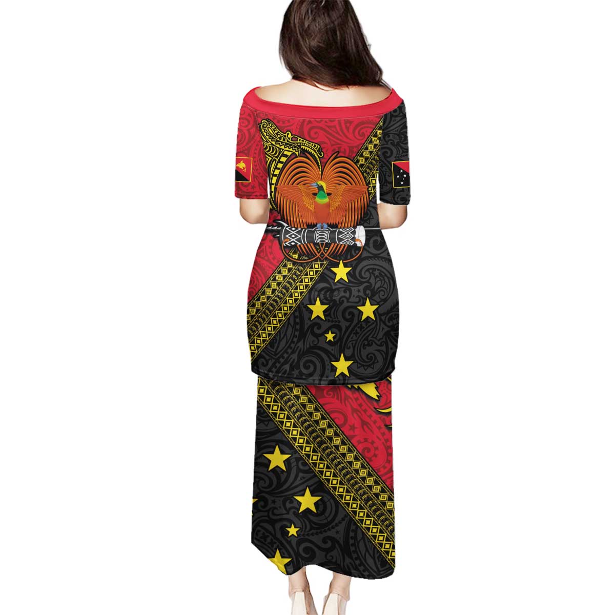 Papua new Guinea Goroka Show Family Matching Puletasi and Hawaiian Shirt Bird-of-paradise and Melanesian Tattoo Pattern