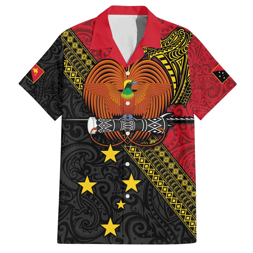 Papua New Guinea Goroka Show Family Matching Summer Maxi Dress and Hawaiian Shirt Bird-of-paradise and Melanesian Tattoo Pattern LT03 Dad's Shirt - Short Sleeve Red - Polynesian Pride