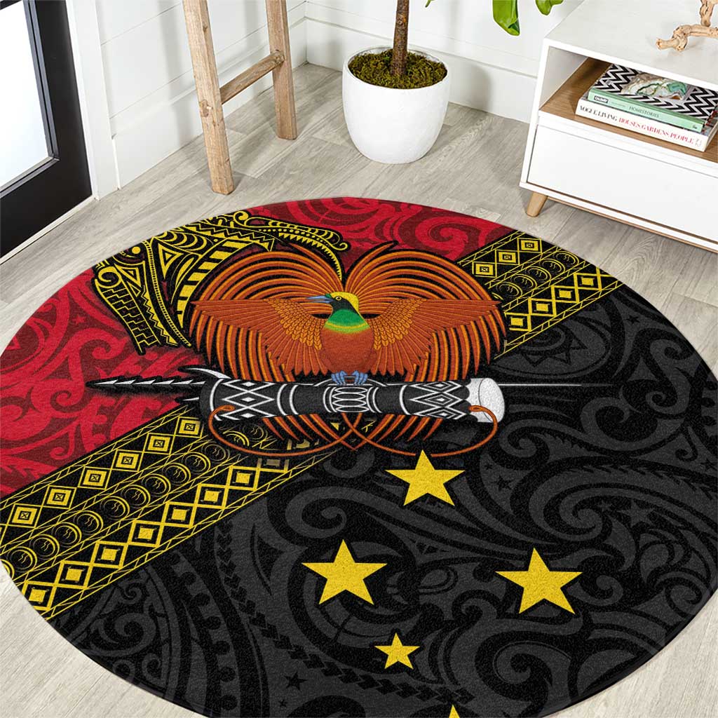 Papua New Guinea Goroka Show Round Carpet Bird-of-paradise and Melanesian Tattoo Pattern LT03 Red - Polynesian Pride