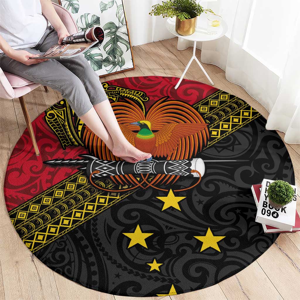 Papua New Guinea Goroka Show Round Carpet Bird-of-paradise and Melanesian Tattoo Pattern LT03 - Polynesian Pride