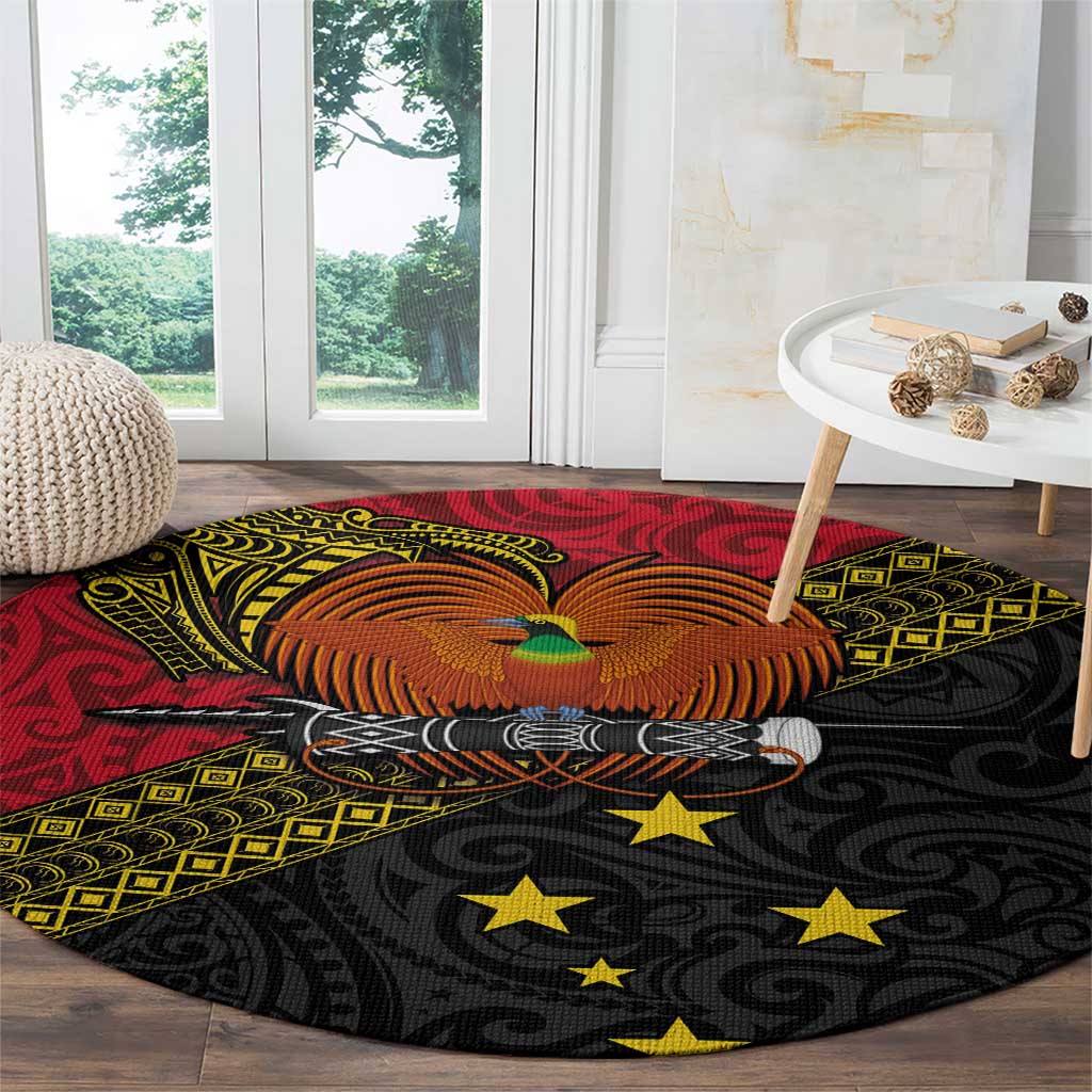 Papua New Guinea Goroka Show Round Carpet Bird-of-paradise and Melanesian Tattoo Pattern LT03 - Polynesian Pride