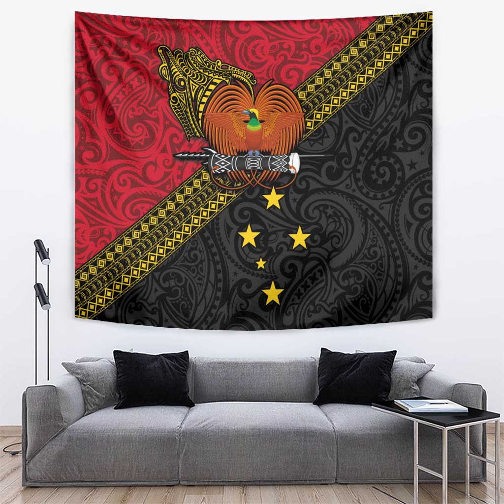 Papua New Guinea Goroka Show Tapestry Bird-of-paradise and Melanesian Tattoo Pattern LT03 Red - Polynesian Pride