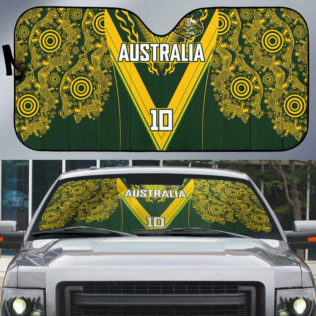 Australia Rugby Custom Auto Sun Shade Aboriginal Art Sporty Style - Polynesian Pride