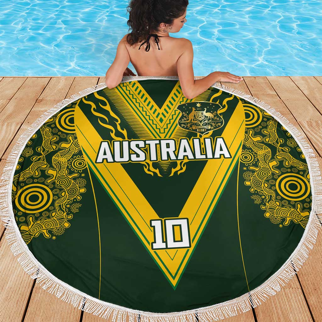 Australia Rugby Custom Beach Blanket Aboriginal Art Sporty Style - Polynesian Pride