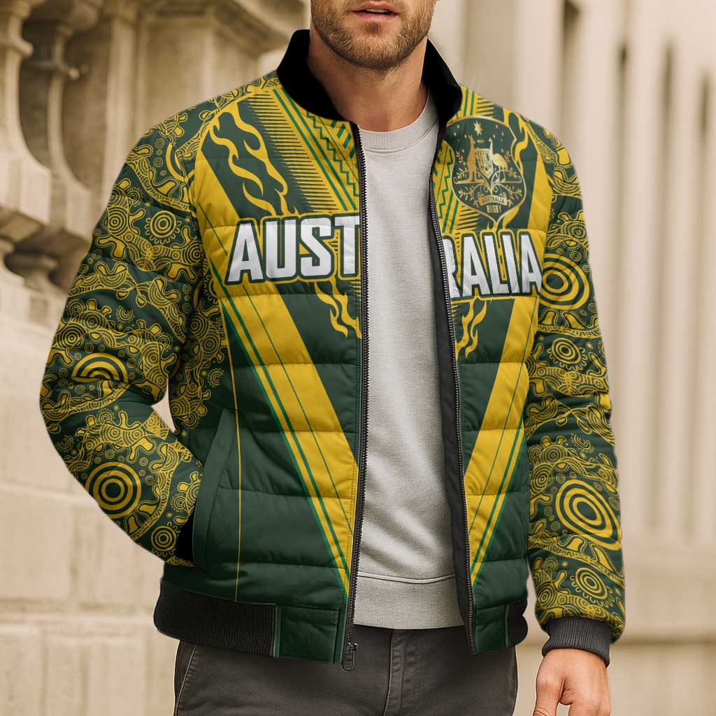 Australia Rugby Custom Bomber Puffer Jacket Aboriginal Art Sporty Style - Polynesian Pride