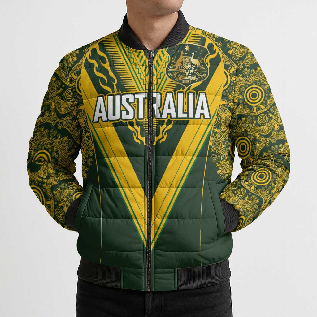 Australia Rugby Custom Bomber Puffer Jacket Aboriginal Art Sporty Style - Polynesian Pride