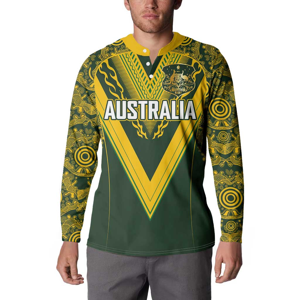 Australia Rugby Custom Button Sweatshirt Aboriginal Art Sporty Style - Polynesian Pride