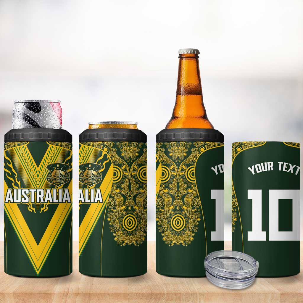 Australia Rugby Custom 4 in 1 Can Cooler Tumbler Aboriginal Art Sporty Style - Polynesian Pride