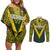 Australia Rugby Custom Couples Matching Off Shoulder Short Dress and Long Sleeve Button Shirt Aboriginal Art Sporty Style - Polynesian Pride