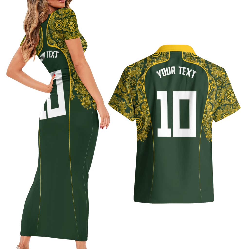 Australia Rugby Custom Couples Matching Short Sleeve Bodycon Dress and Hawaiian Shirt Aboriginal Art Sporty Style - Polynesian Pride