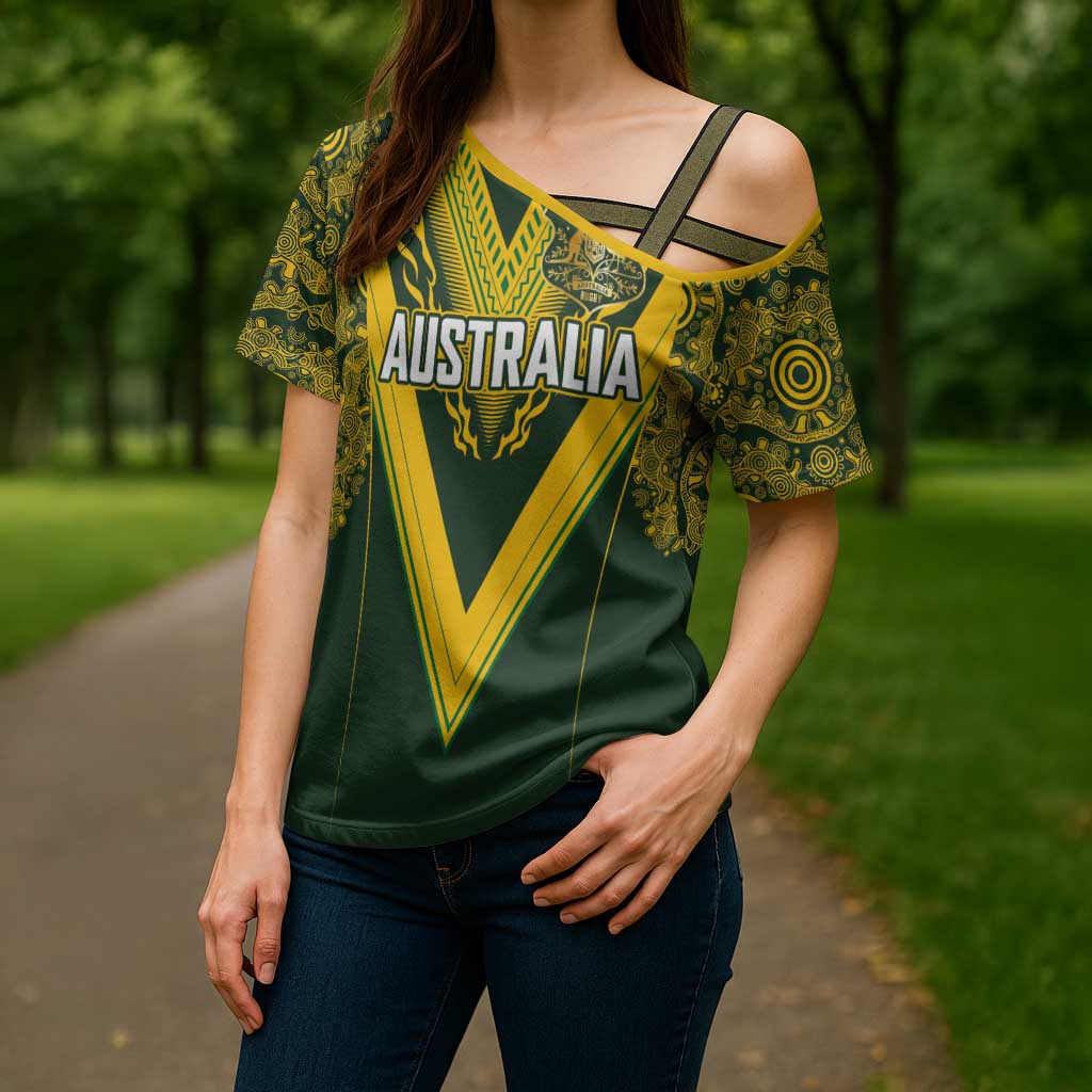 Australia Rugby Custom Cross Shoulder Shirt Aboriginal Art Sporty Style - Polynesian Pride