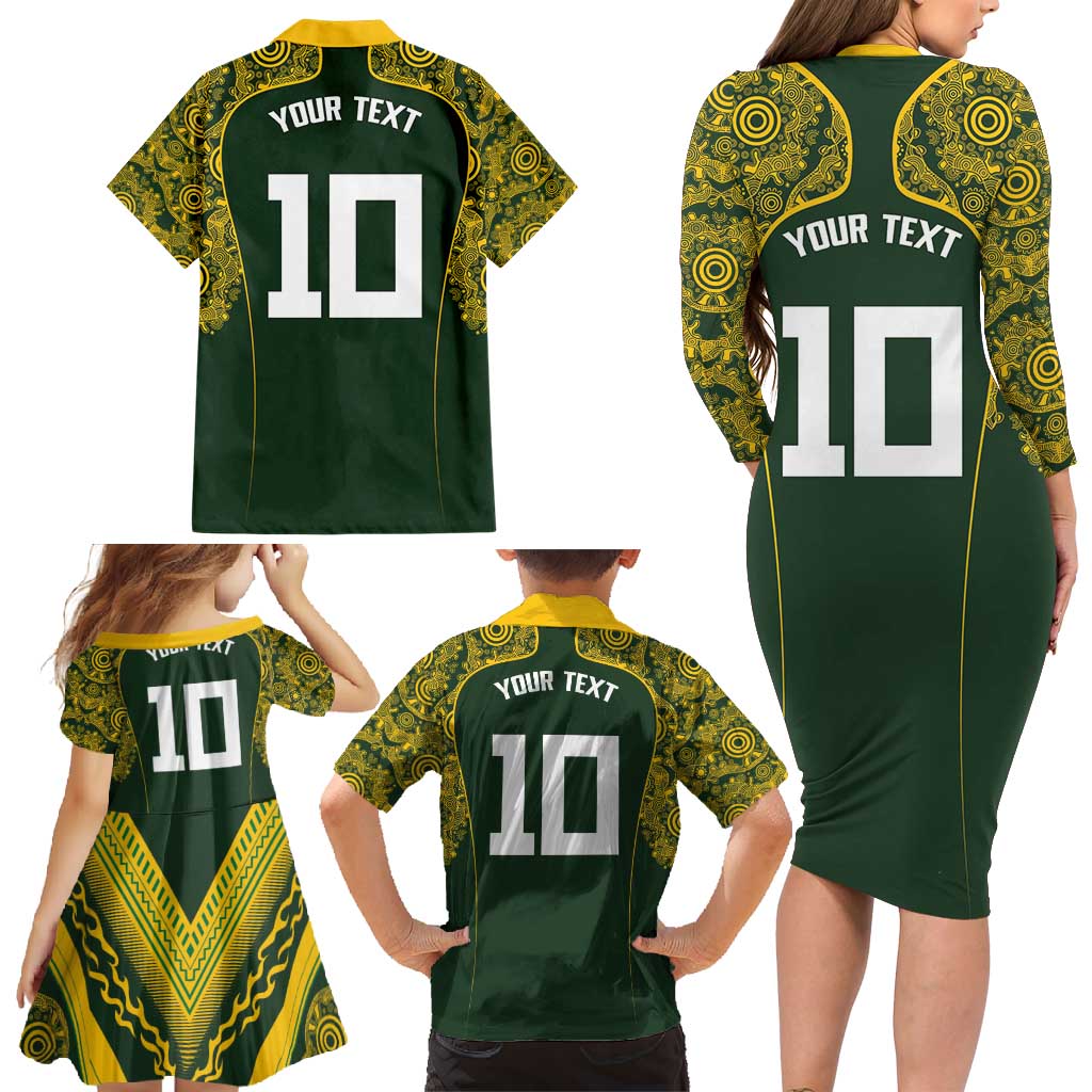 Australia Rugby Custom Family Matching Long Sleeve Bodycon Dress and Hawaiian Shirt Aboriginal Art Sporty Style - Polynesian Pride