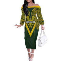 Australia Rugby Custom Family Matching Off The Shoulder Long Sleeve Dress and Hawaiian Shirt Aboriginal Art Sporty Style - Polynesian Pride