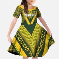 Australia Rugby Custom Family Matching Short Sleeve Bodycon Dress and Hawaiian Shirt Aboriginal Art Sporty Style - Polynesian Pride