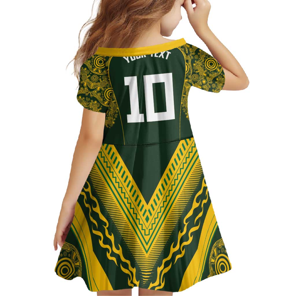 Australia Rugby Custom Family Matching Short Sleeve Bodycon Dress and Hawaiian Shirt Aboriginal Art Sporty Style - Polynesian Pride
