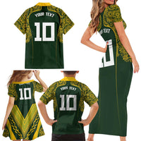 Australia Rugby Custom Family Matching Short Sleeve Bodycon Dress and Hawaiian Shirt Aboriginal Art Sporty Style - Polynesian Pride