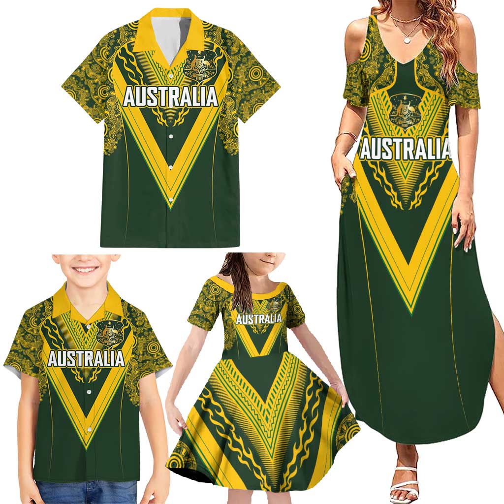 Australia Rugby Custom Family Matching Summer Maxi Dress and Hawaiian Shirt Aboriginal Art Sporty Style - Polynesian Pride