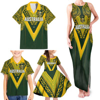 Australia Rugby Custom Family Matching Tank Maxi Dress and Hawaiian Shirt Aboriginal Art Sporty Style - Polynesian Pride