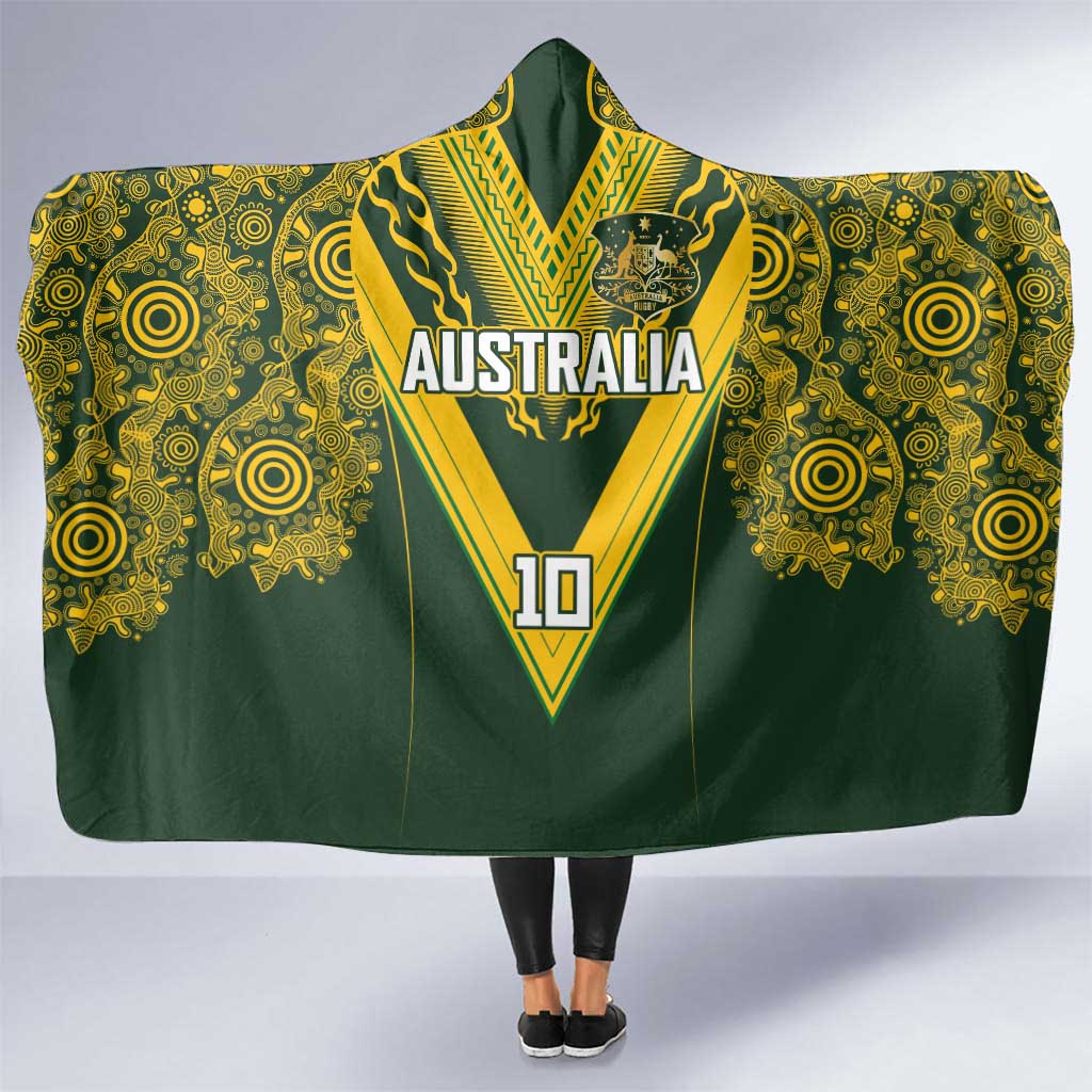 Australia Rugby Custom Hooded Blanket Aboriginal Art Sporty Style LT03 One Size Green - Polynesian Pride