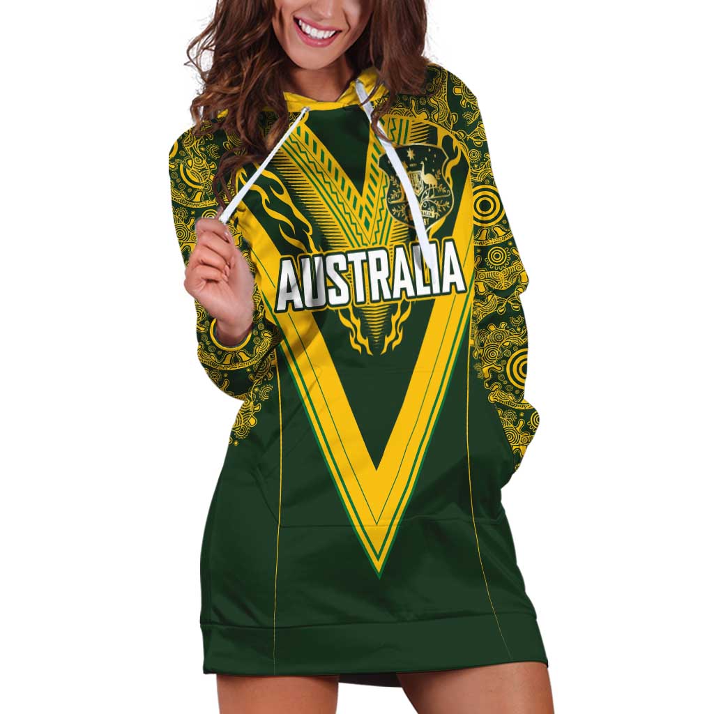 Australia Rugby Custom Hoodie Dress Aboriginal Art Sporty Style LT03 Green - Polynesian Pride