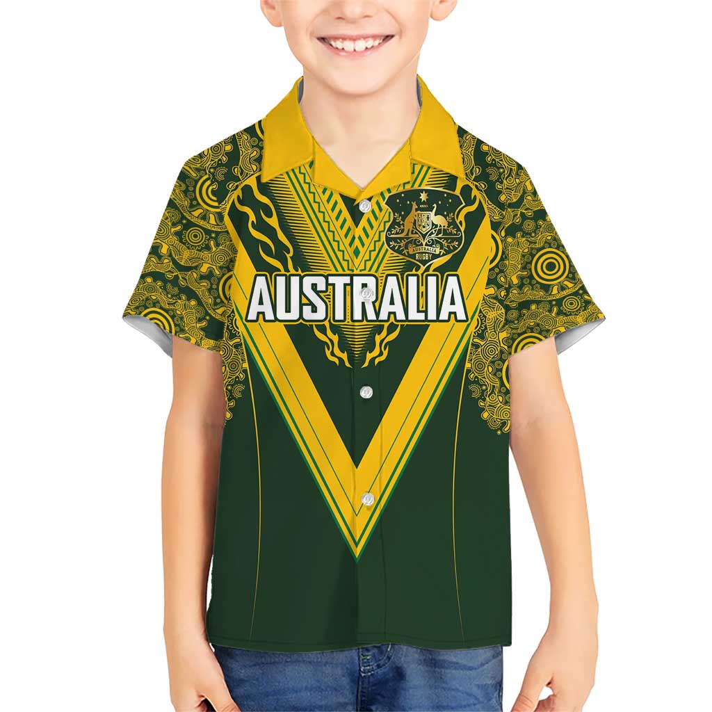 Australia Rugby Custom Kid Hawaiian Shirt Aboriginal Art Sporty Style LT03 Kid Green - Polynesian Pride