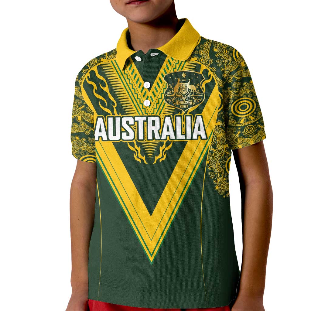 Australia Rugby Custom Kid Polo Shirt Aboriginal Art Sporty Style LT03 Kid Green - Polynesian Pride