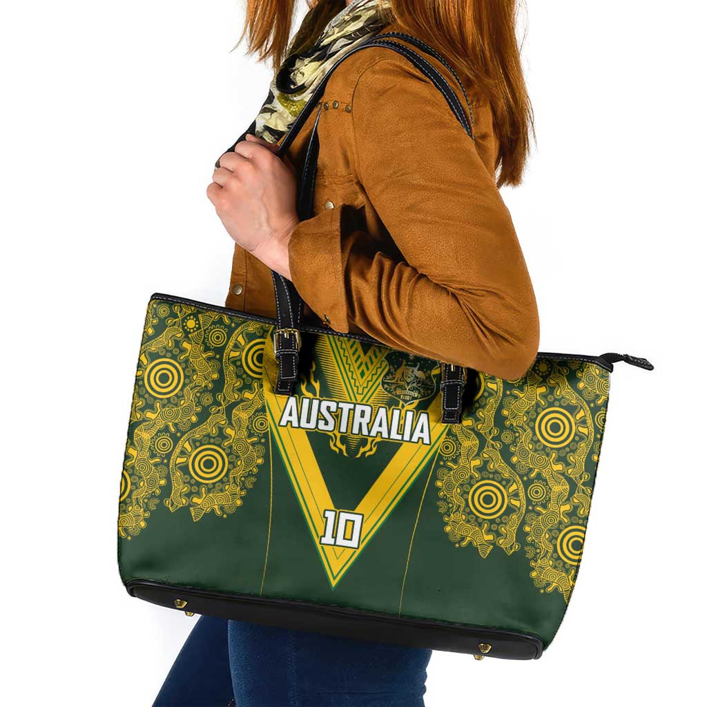 Australia Rugby Custom Leather Tote Bag Aboriginal Art Sporty Style LT03 Green - Polynesian Pride