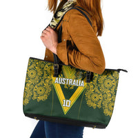 Australia Rugby Custom Leather Tote Bag Aboriginal Art Sporty Style LT03 Green - Polynesian Pride