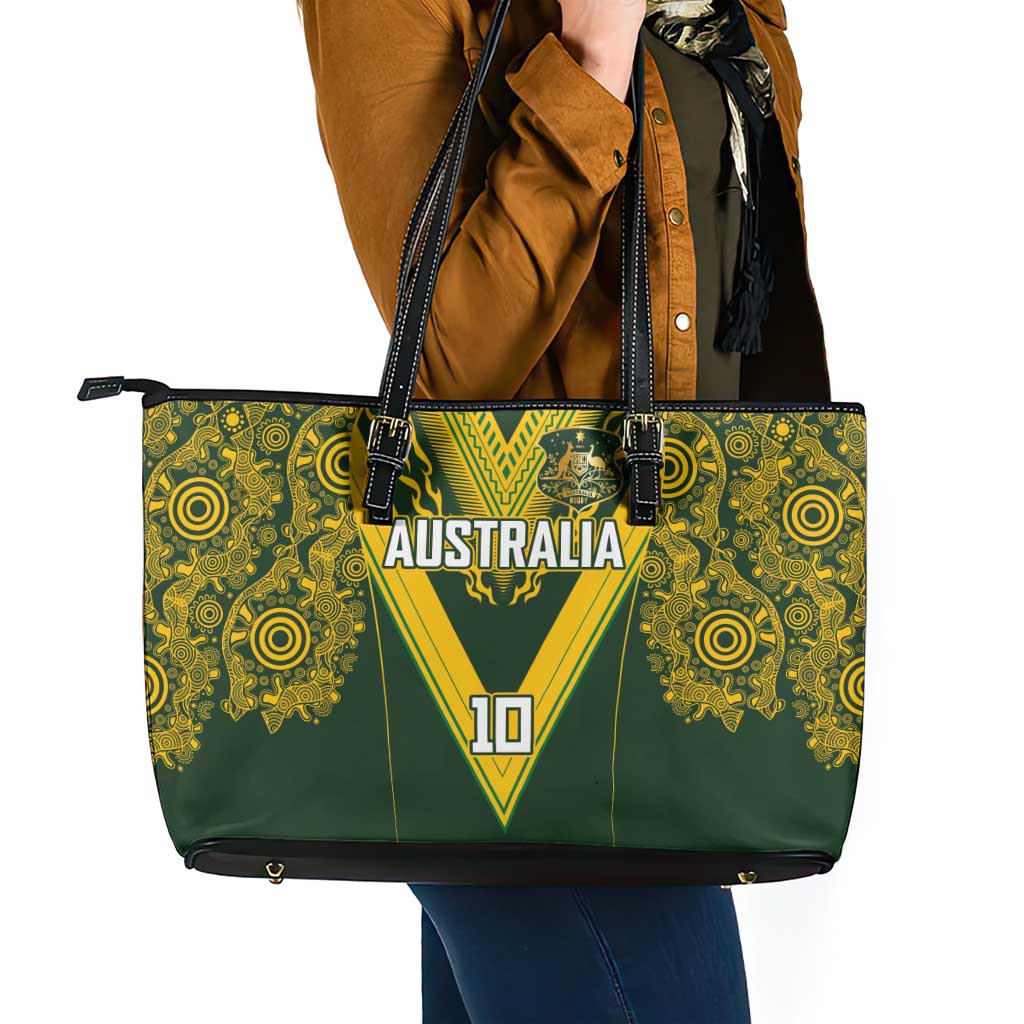 Australia Rugby Custom Leather Tote Bag Aboriginal Art Sporty Style LT03 - Polynesian Pride