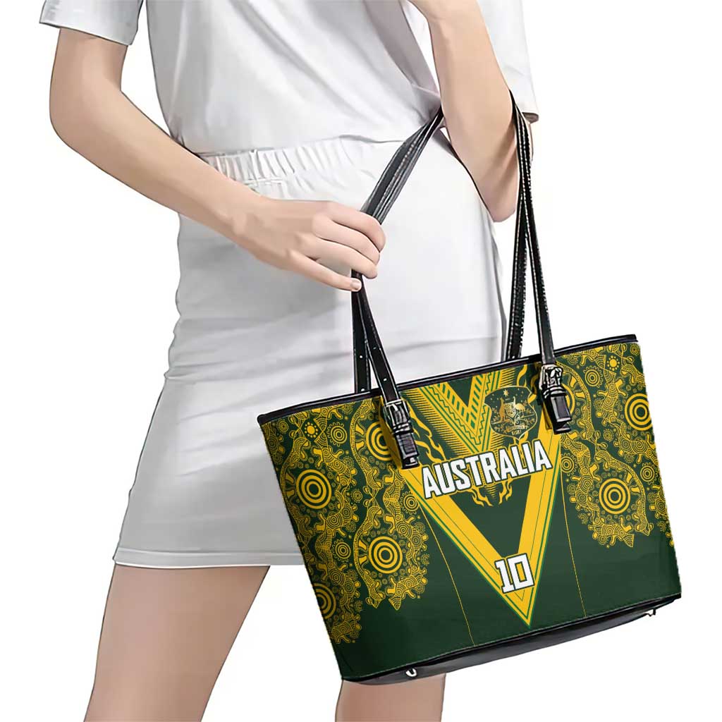 Australia Rugby Custom Leather Tote Bag Aboriginal Art Sporty Style LT03 - Polynesian Pride