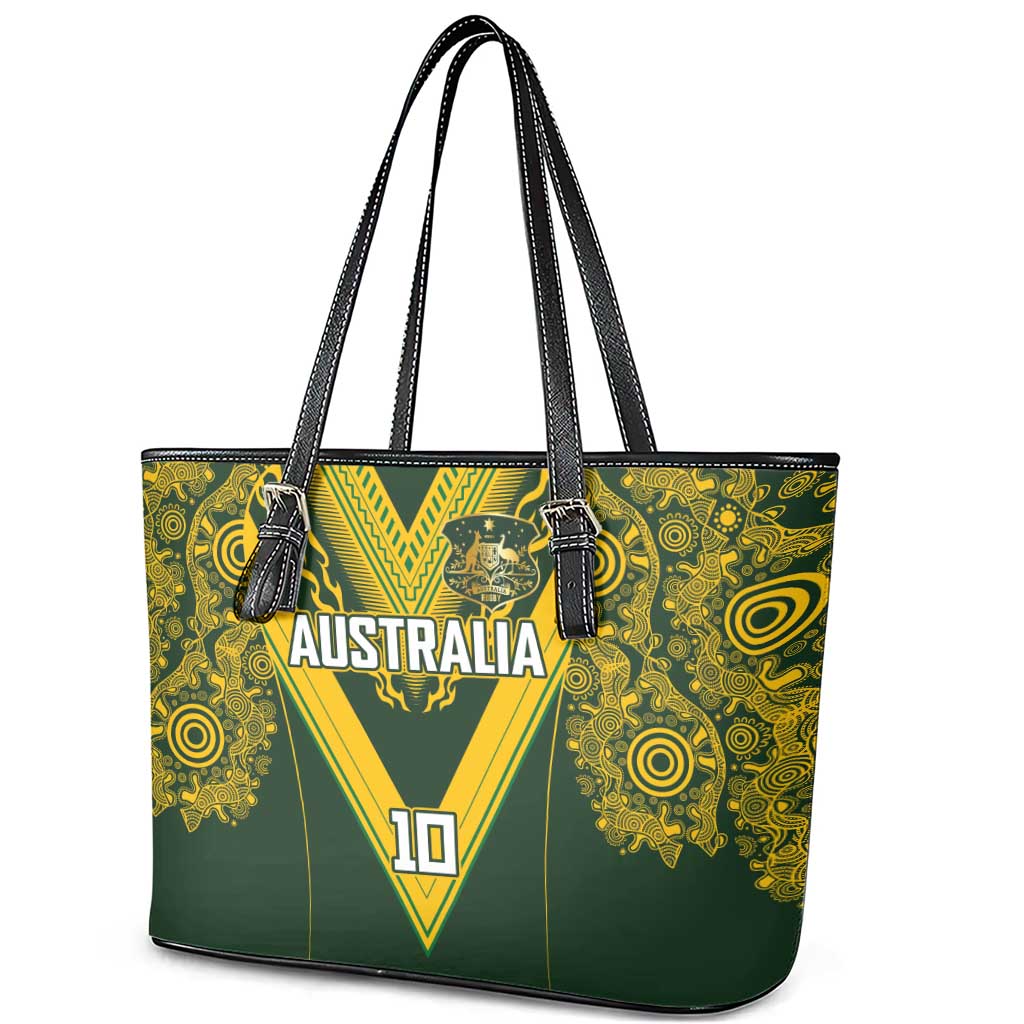 Australia Rugby Custom Leather Tote Bag Aboriginal Art Sporty Style LT03 - Polynesian Pride