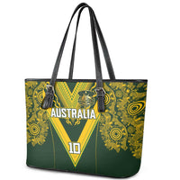 Australia Rugby Custom Leather Tote Bag Aboriginal Art Sporty Style LT03 - Polynesian Pride