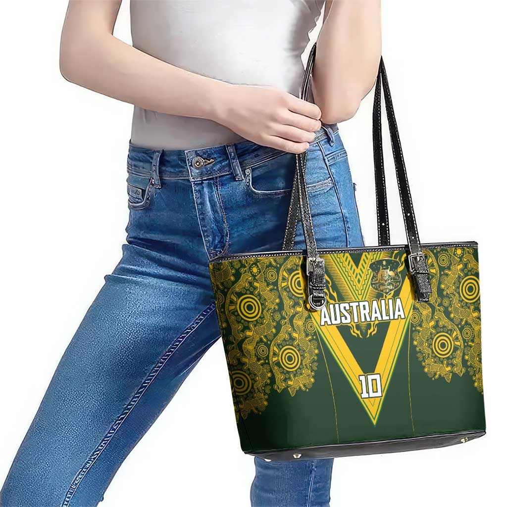 Australia Rugby Custom Leather Tote Bag Aboriginal Art Sporty Style LT03 - Polynesian Pride