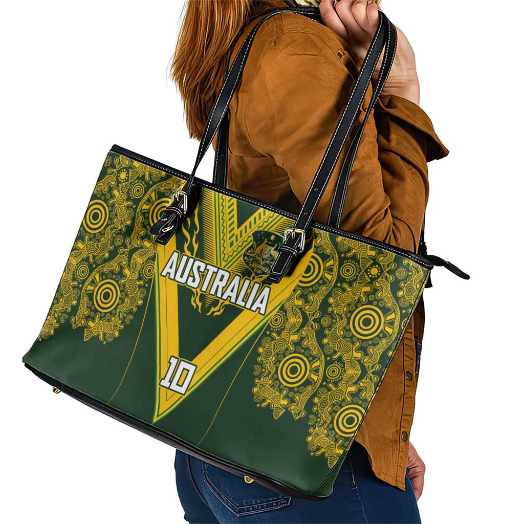 Australia Rugby Custom Leather Tote Bag Aboriginal Art Sporty Style LT03 - Polynesian Pride