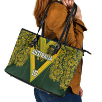 Australia Rugby Custom Leather Tote Bag Aboriginal Art Sporty Style LT03 - Polynesian Pride