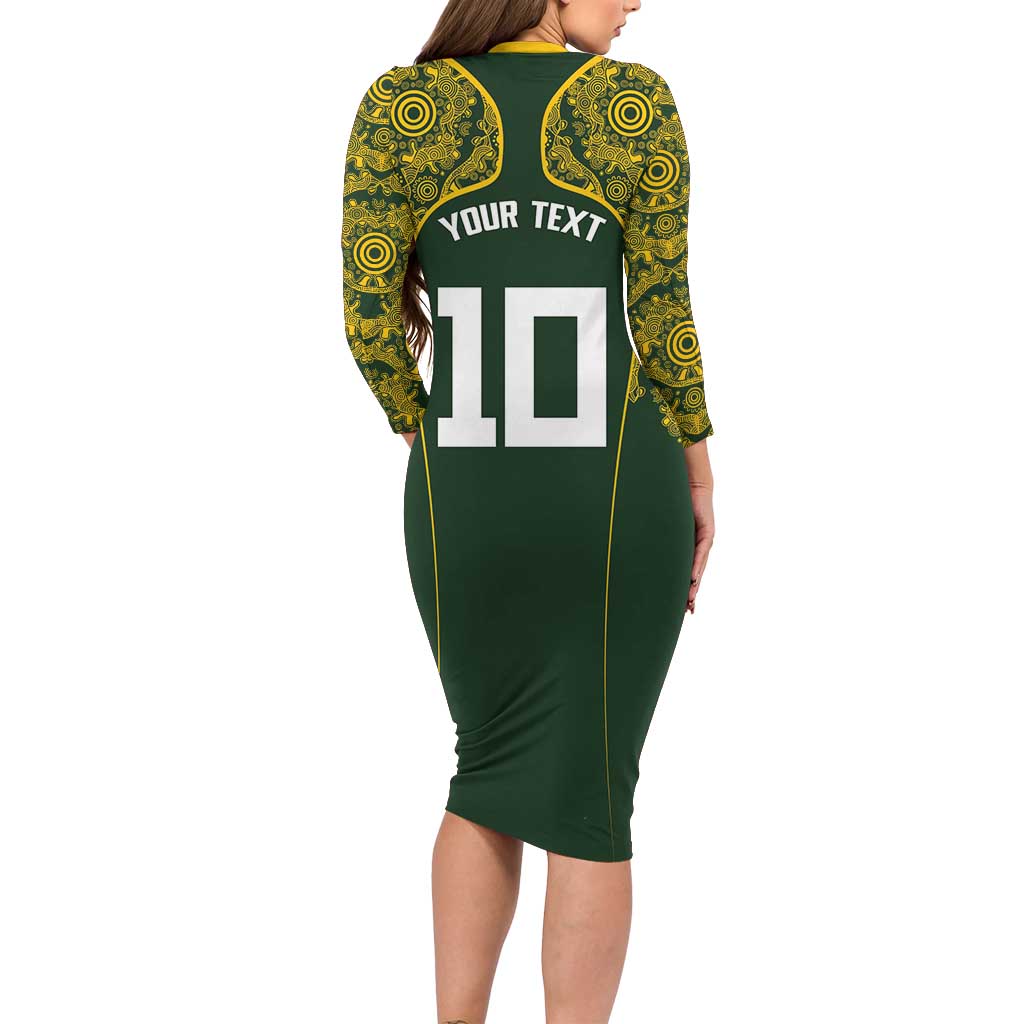 Australia Rugby Custom Long Sleeve Bodycon Dress Aboriginal Art Sporty Style - Polynesian Pride