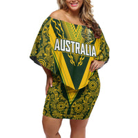 Australia Rugby Custom Off Shoulder Short Dress Aboriginal Art Sporty Style - Polynesian Pride