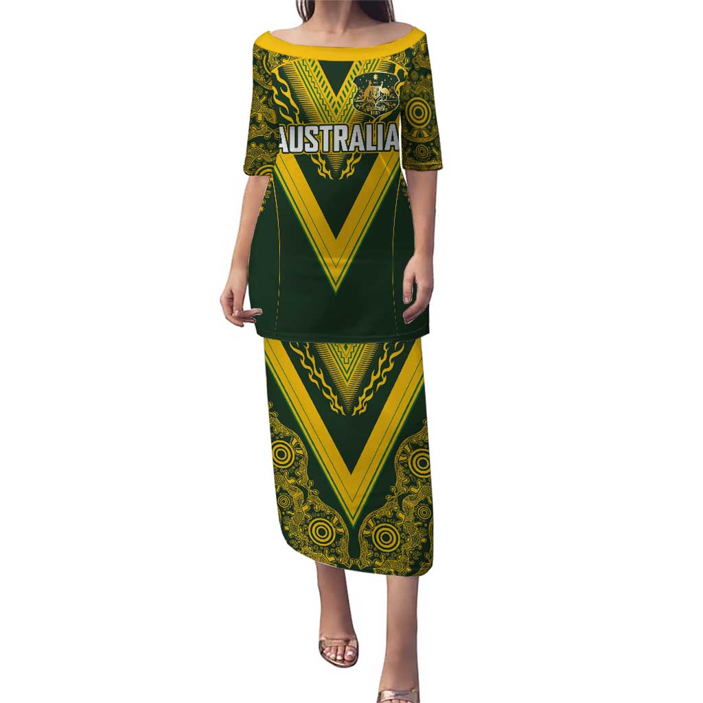 Australia Rugby Custom Puletasi Aboriginal Art Sporty Style - Polynesian Pride