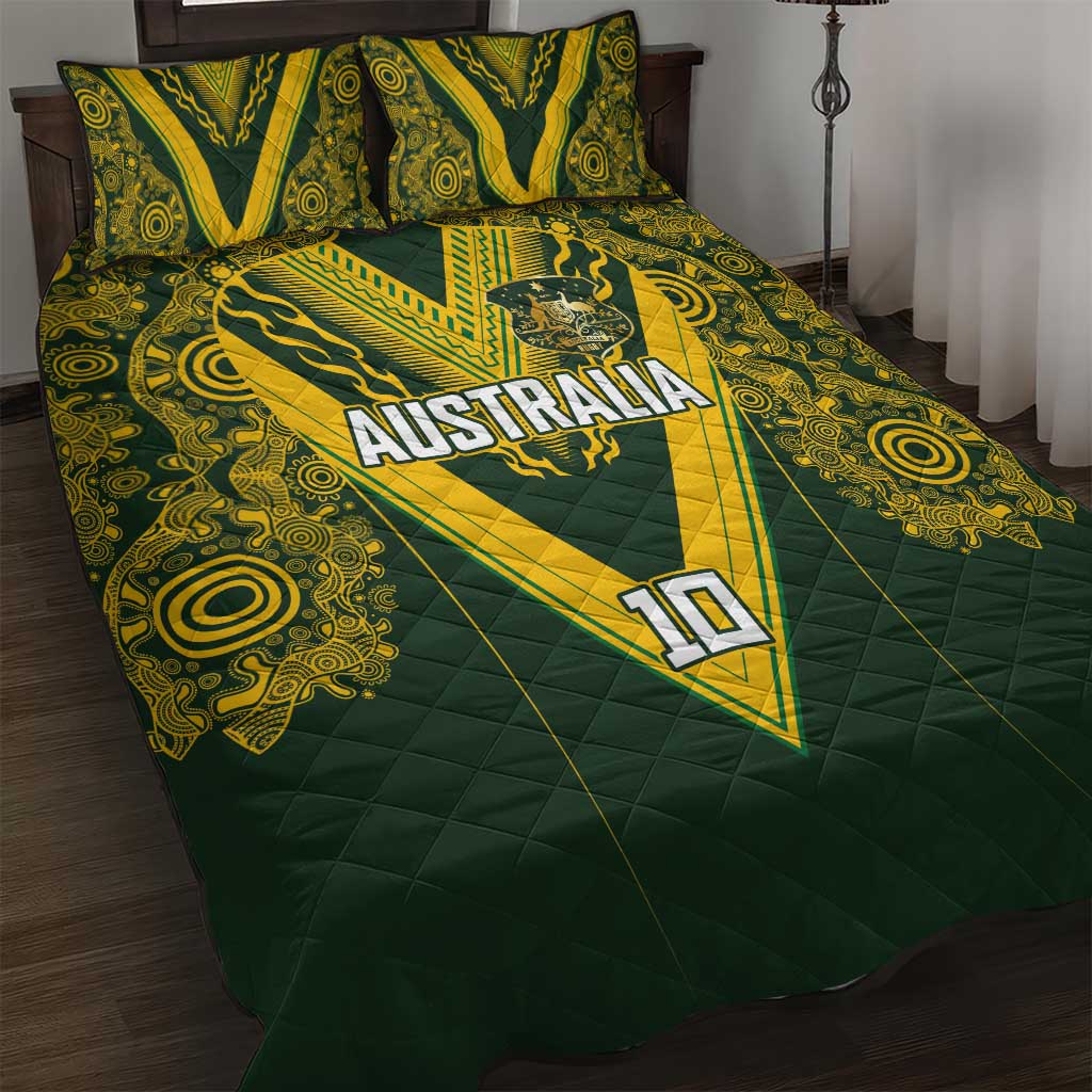 Australia Rugby Custom Quilt Bed Set Aboriginal Art Sporty Style LT03 Green - Polynesian Pride
