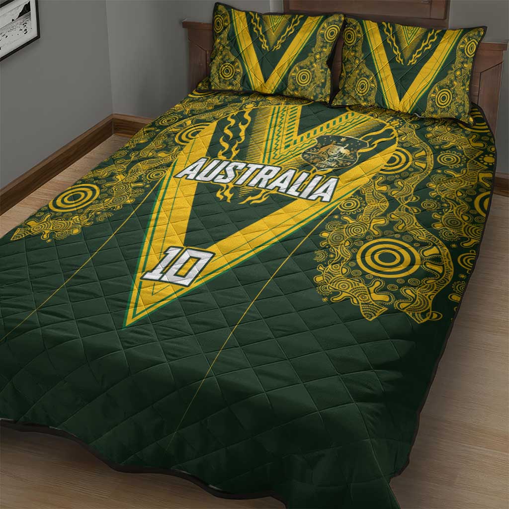 Australia Rugby Custom Quilt Bed Set Aboriginal Art Sporty Style - Polynesian Pride