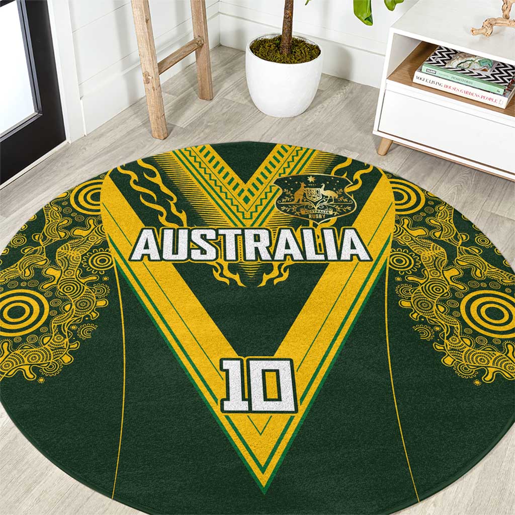 Australia Rugby Custom Round Carpet Aboriginal Art Sporty Style LT03 Green - Polynesian Pride